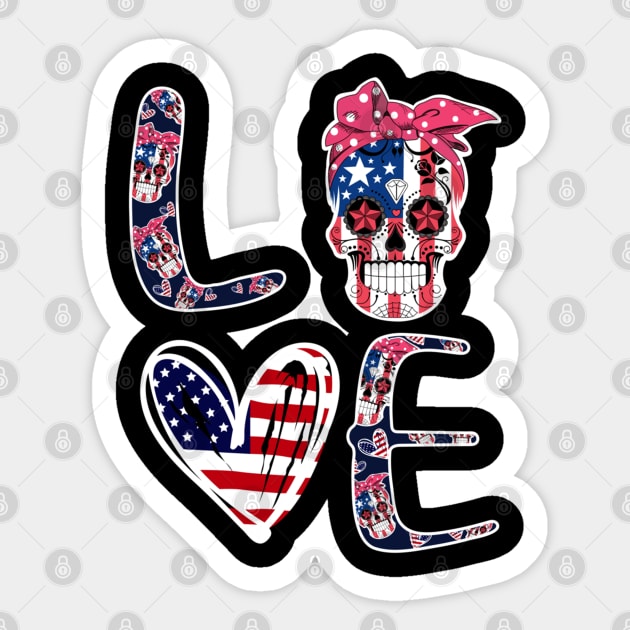 Sugar Skull Heart American Flag 4th of July Patriotic Sticker by luxembourgertreatable